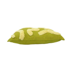 Tufted Abstract Cotton Cushion Cover – Green & Ivory Embroidered Decorative Pillow Cover | 30 x 50 cm