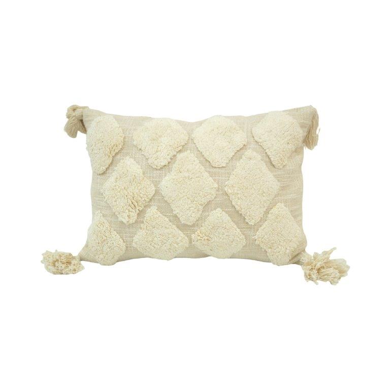 Tufted Cotton Cushion Cover with Tassels – Textured Diamond Design | 35 x 50 cm | Boho Decorative Pillow Cover - Bulk manufacturer & supplier from Panipat, India