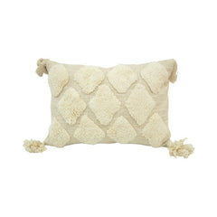 Tufted Cotton Cushion Cover with Tassels – Textured Diamond Design | 35 x 50 cm | Boho Decorative Pillow Cover