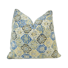 Blue & Yellow Floral Printed Cotton Cushion Cover – 45x45 cm Decorative Sofa Cushion