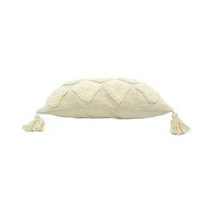 Tufted Cotton Cushion Cover with Tassels – Textured Diamond Design | 35 x 50 cm | Boho Decorative Pillow Cover