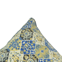 Blue & Yellow Floral Printed Cotton Cushion Cover – 45x45 cm Decorative Sofa Cushion