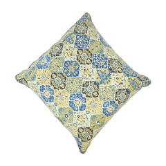 Blue & Yellow Floral Printed Cotton Cushion Cover – 45x45 cm Decorative Sofa Cushion