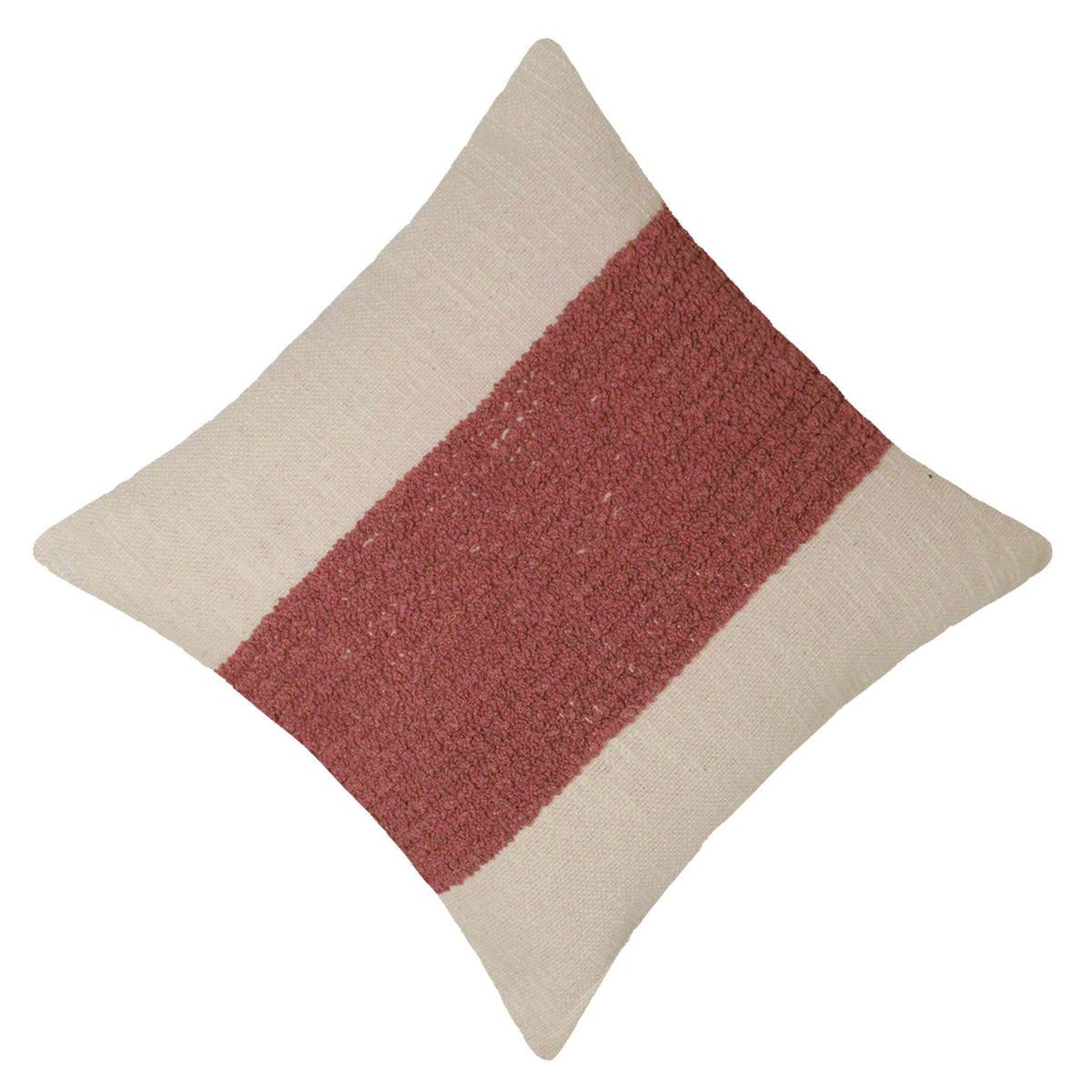 Rust rose and natural striped textured handmade cotton cushion cover 45x45 cm