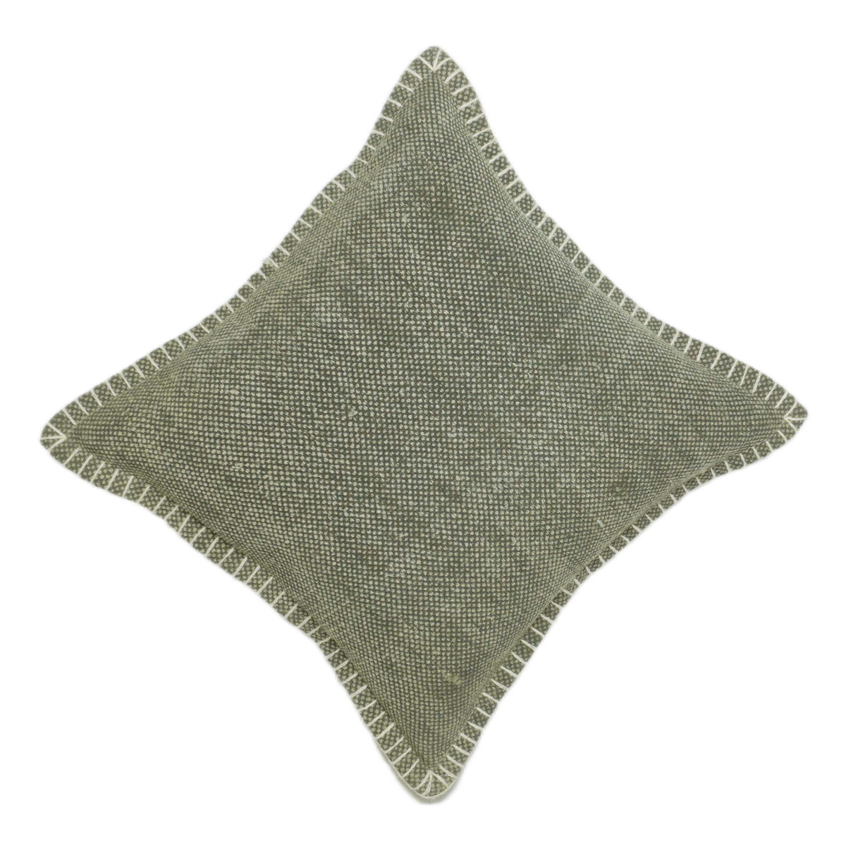Handmade Textured Cushion Cover with Hand Embroidered Corner Border, Sage Green, 45 x 45 cm