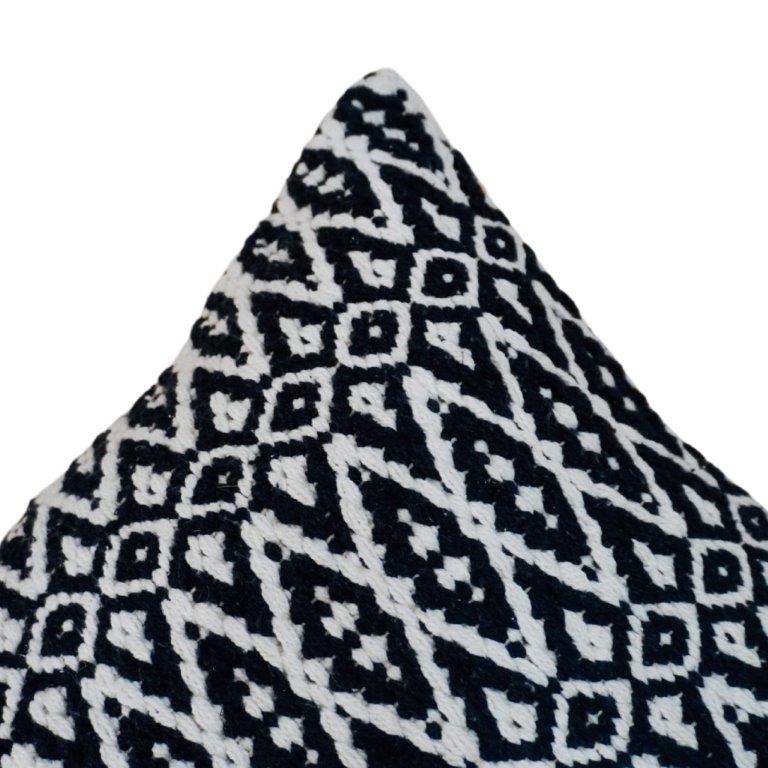 Hadmaddee Geometric Woven Cotton Cushion Cover 45x45 cm | Black & White Tribal Pattern Decorative Pillow Cover - Bulk manufacturer & supplier from Panipat, India