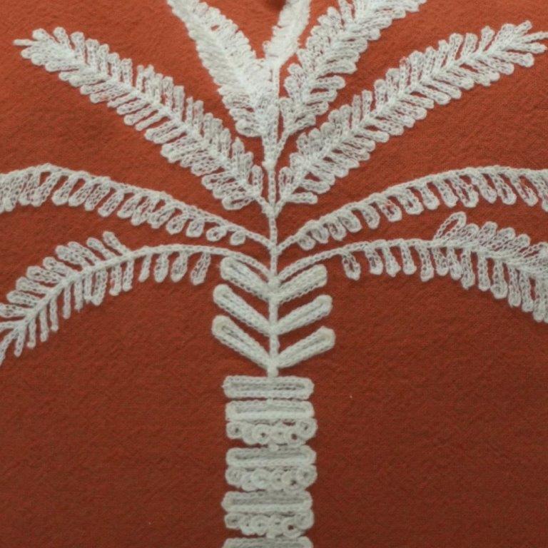 Terracotta Palm Tree Embroidered Cotton Cushion Cover with Tassels – 45x45 cm - Bulk manufacturer & supplier from Panipat, India