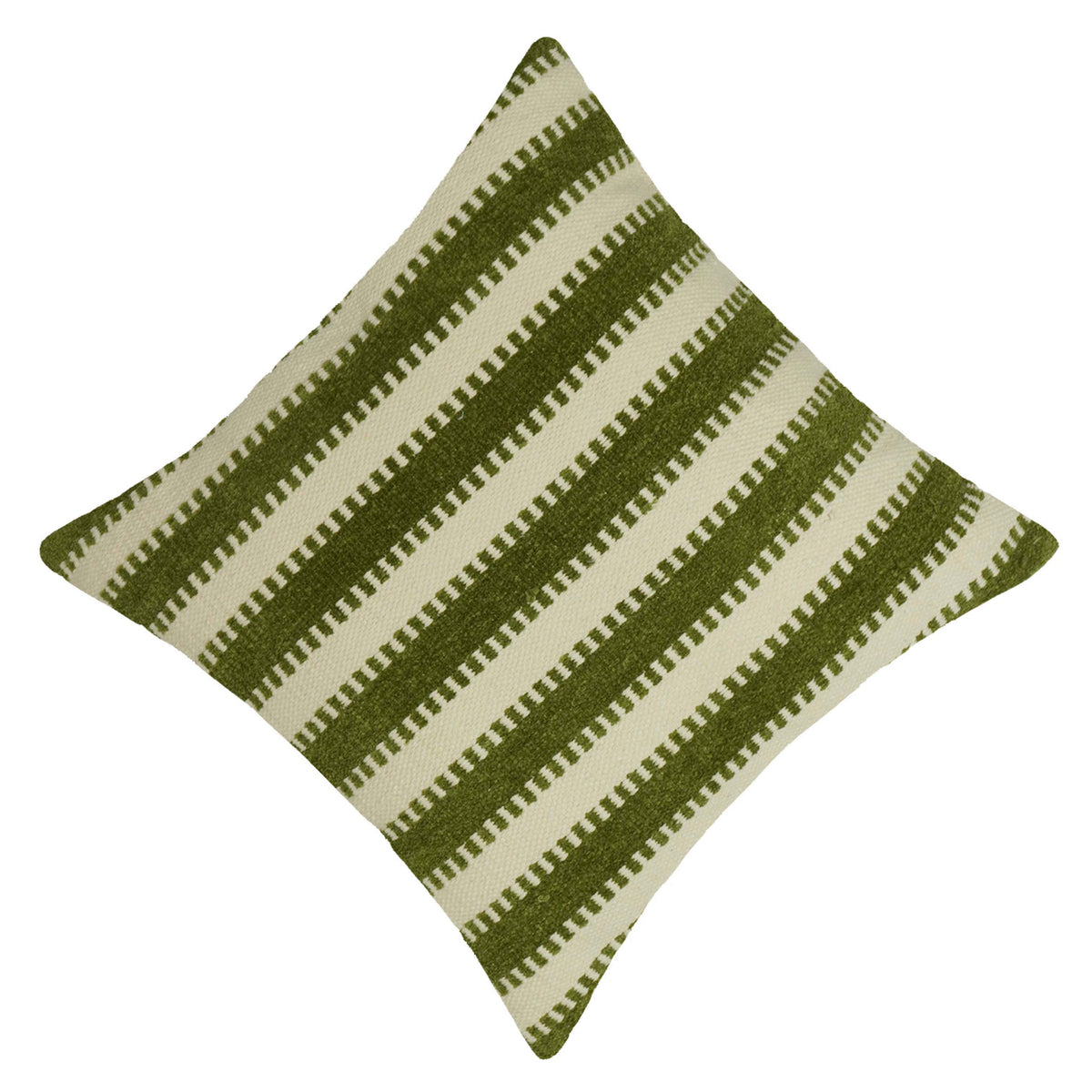 Handwoven Cotton Striped Cushion Cover 45x45 cm – Olive Green & Ivory | Textured Woven Throw Pillow Cover with Concealed Zip | Modern Farmhouse & Scandinavian Home Décor