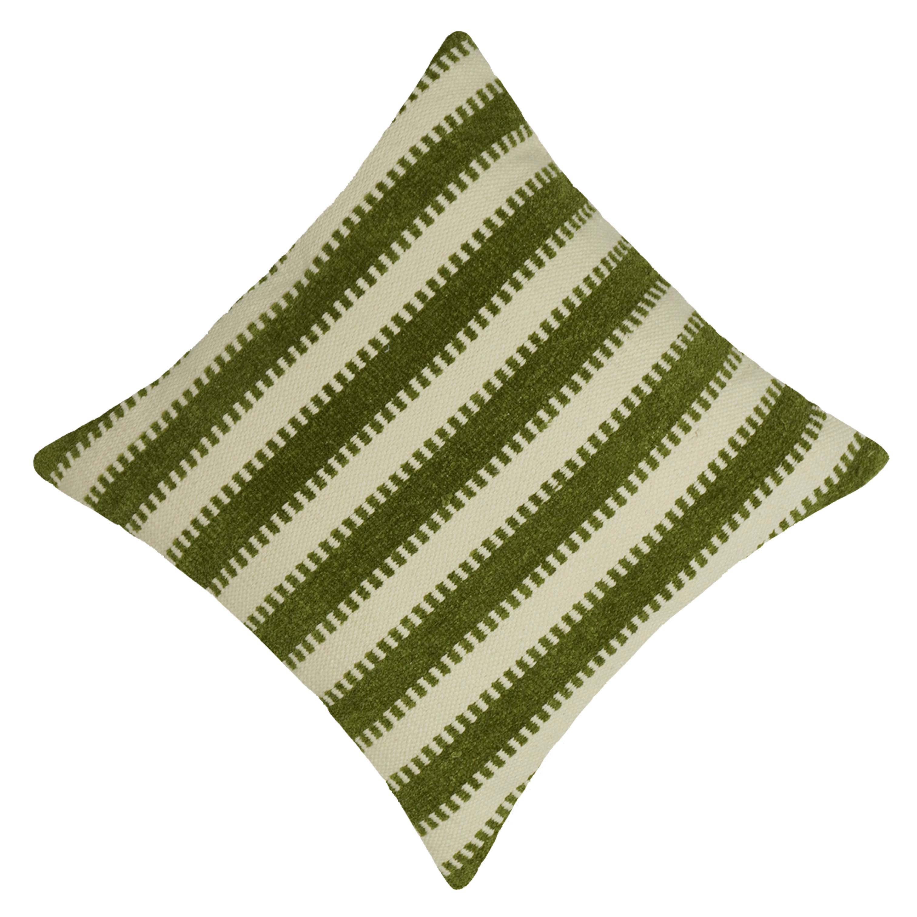 Handwoven Cotton Striped Cushion Cover 45x45 cm – Olive Green & Ivory | Textured Woven Throw Pillow Cover with Concealed Zip | Modern Farmhouse & Scandinavian Home Décor