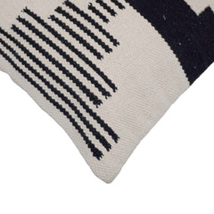 Handwoven Cotton Cushion Cover 45x45 cm | Modern Geometric Woven Cushion Cover | Black & Ivory Decorative Throw Pillow Cover | Hidden Zip | Sofa & Bed Décor