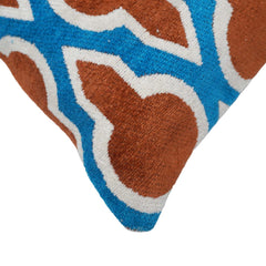 Geometric Jacquard Cushion Cover 45x45 cm | Blue & Rust Decorative Throw Pillow Cover | Premium Woven Cotton Blend Cushion Case with Hidden Zipper