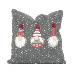Festive Gnome Pom-Pom Cotton Cushion Cover – Grey Polka Dot Decorative Pillow | 45x45 cm