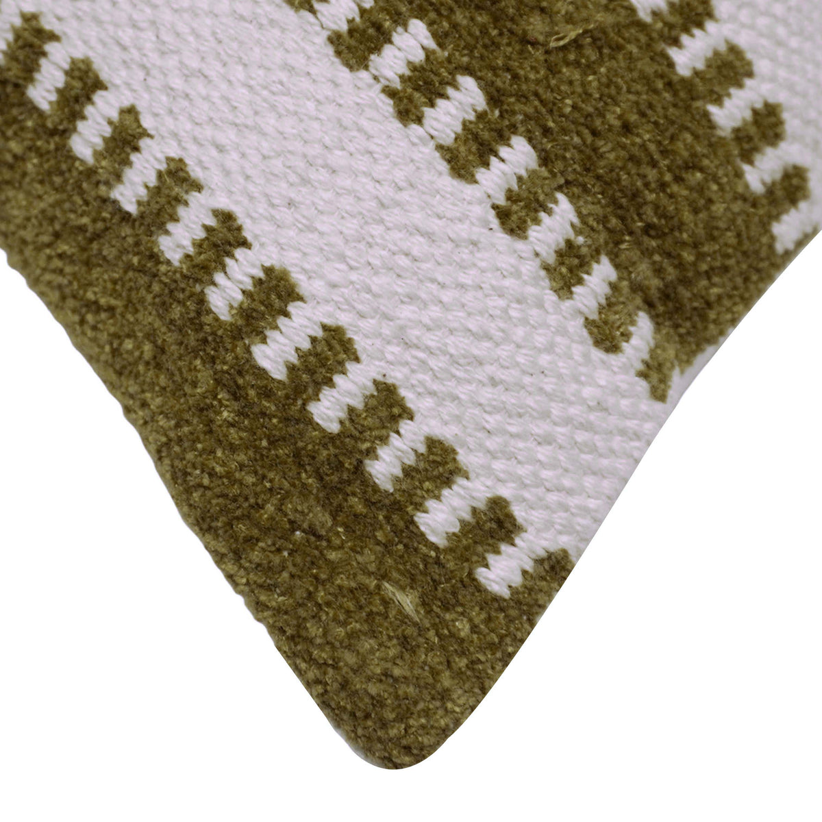 Olive green and cream textured striped handwoven cotton cushion cover 45x45 cm