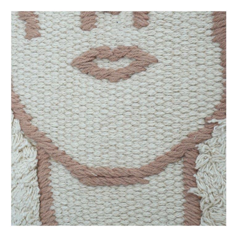 Abstract Face Embroidered Cotton Cushion Cover with Tufted Texture | 45x45 cm | Modern Boho Art Pillow Cover