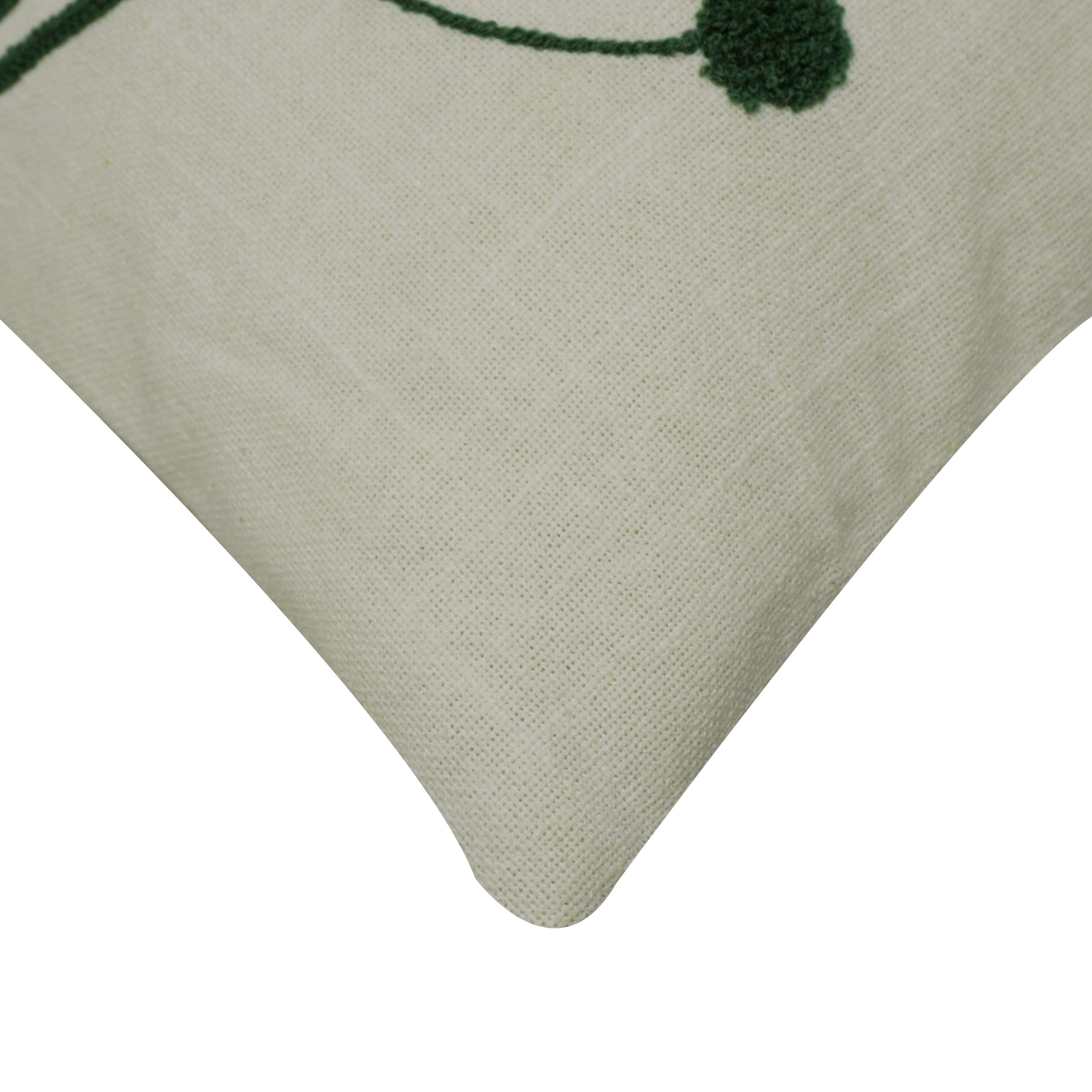 Machine Embroidered Cotton Cushion Cover 45x45 cm | Colorful Floral Pom-Pom Design | Decorative Throw Pillow Cover with Hidden Zipper
