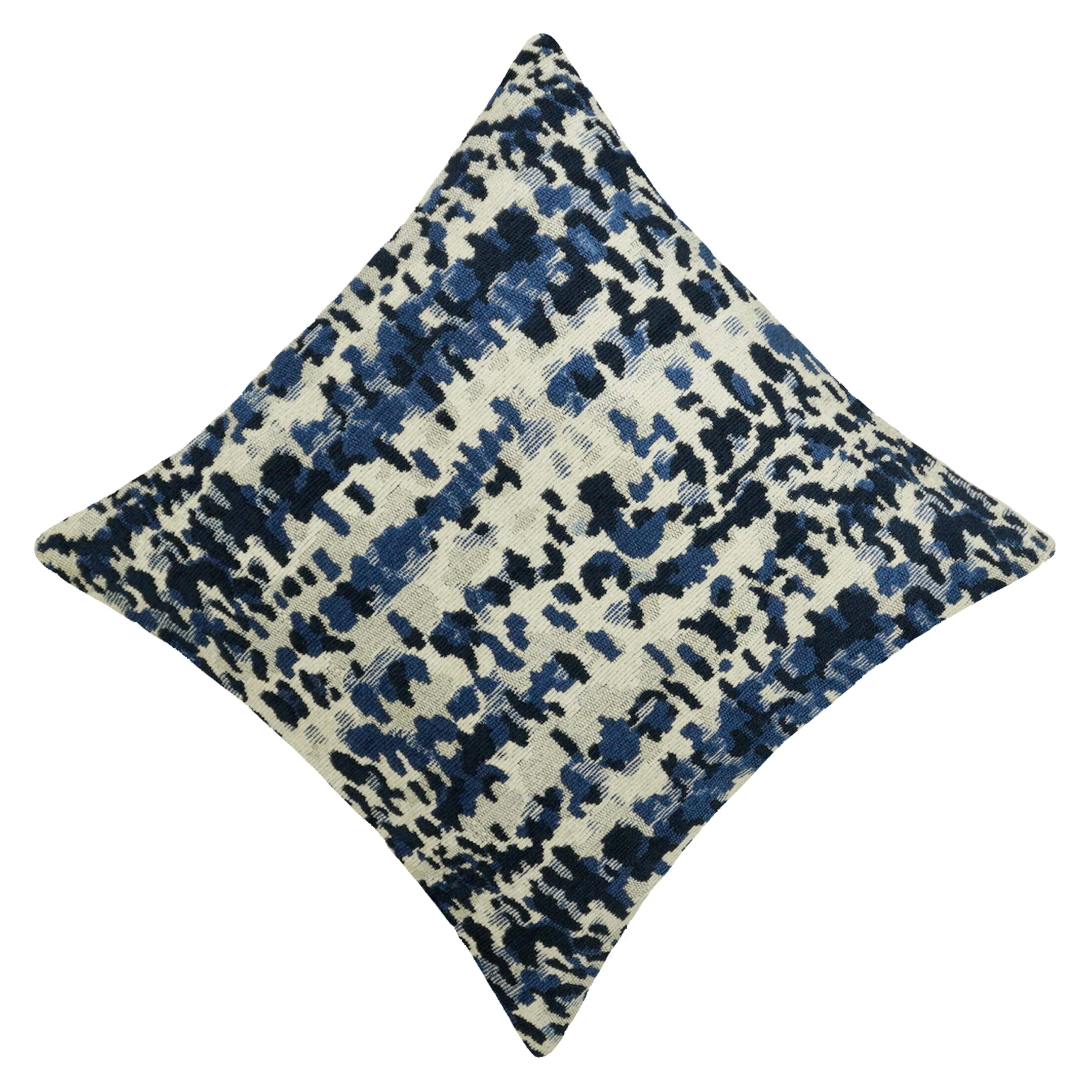 Blue & Ivory Abstract Jacquard Cotton Cushion Cover 45x45 cm | Woven Decorative Throw Pillow Cover | Hidden Zipper | Modern Home Décor