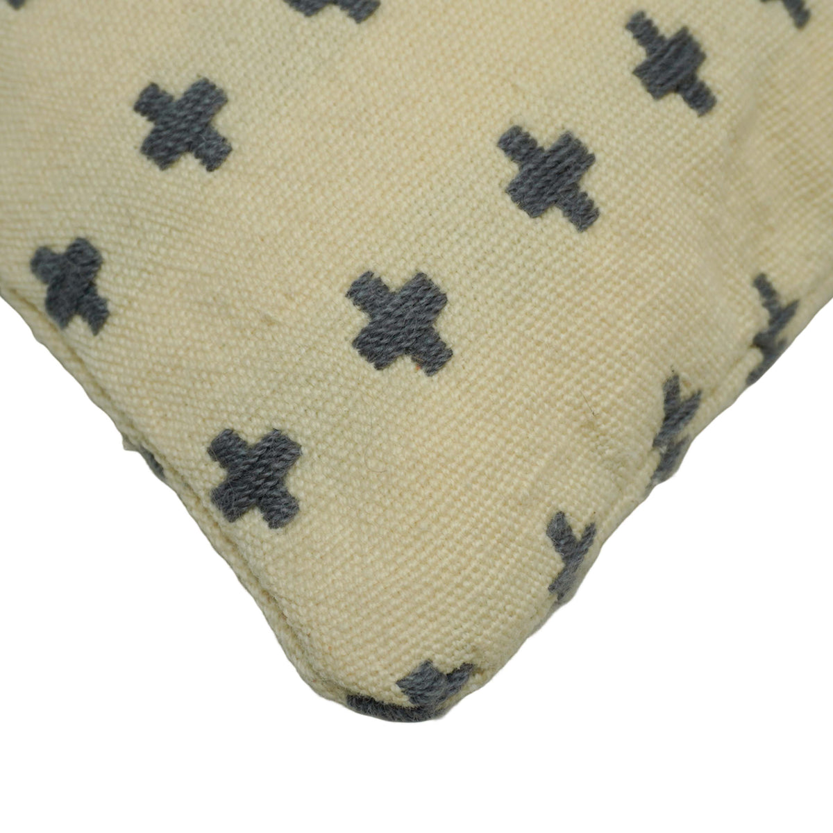 Handwoven Cotton Cushion Cover 45x45 cm – Beige & Black Plus Pattern | Textured Boho Accent Pillow Cover