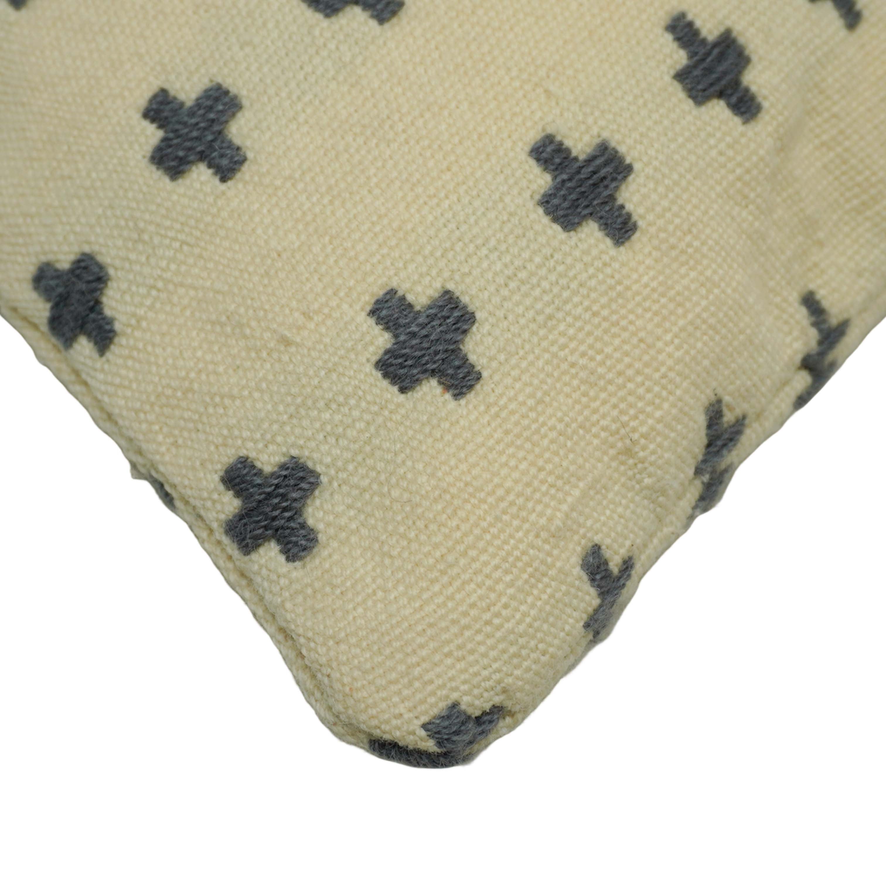 Handwoven Cotton Cushion Cover 45x45 cm – Beige & Black Plus Pattern | Textured Boho Accent Pillow Cover
