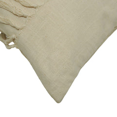 Handwoven Cotton Cushion Cover 45x45 cm | Boho Fringe Tassel Throw Pillow Cover | Natural Ivory Decorative Cushion Cover | Hidden Zip | Sofa & Bed Accent