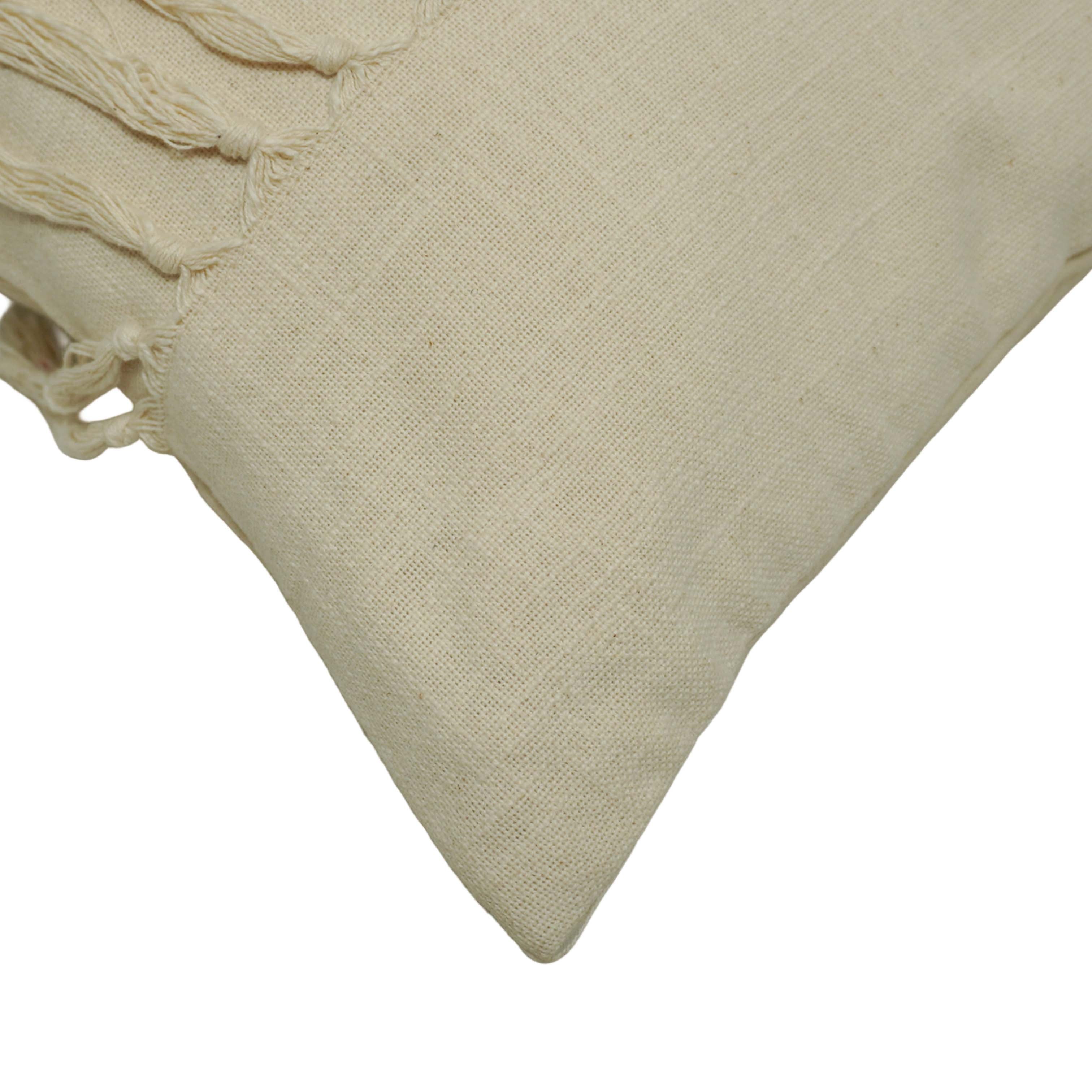 Handwoven Cotton Cushion Cover 45x45 cm | Boho Fringe Tassel Throw Pillow Cover | Natural Ivory Decorative Cushion Cover | Hidden Zip | Sofa & Bed Accent