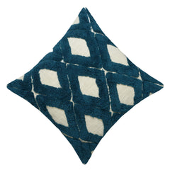 Handmade Tufted Cotton Cushion Cover 45x45 cm | Geometric Diamond Pattern | Textured Decorative Throw Pillow Cover | Hidden Zipper | Navy Blue & Natural
