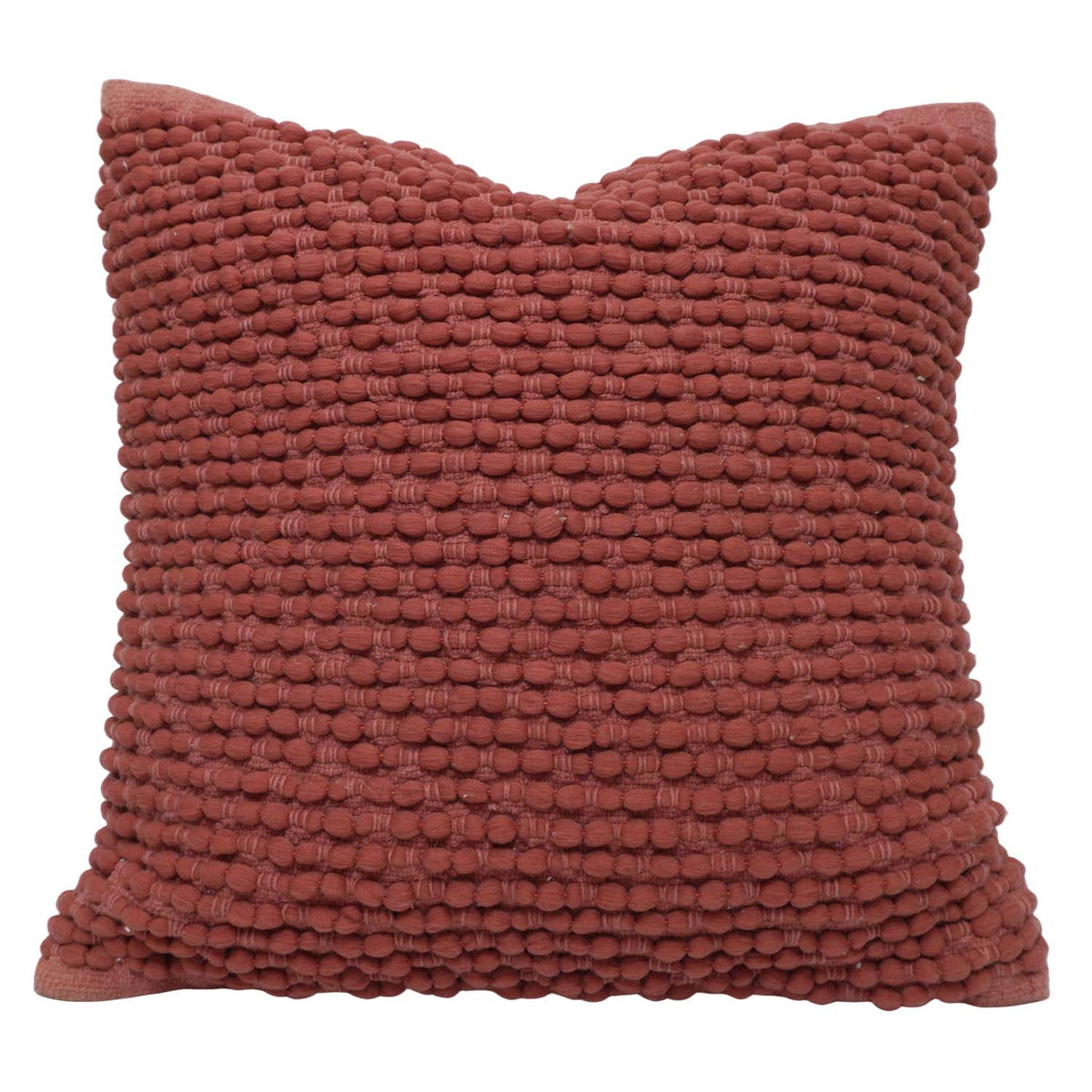 Handwoven Cotton Chindi Cushion Cover 45x45 cm | Textured Rust Decorative Throw Pillow Cover | Boho Handmade Woven Cushion Cover with Concealed Zipper - Bulk manufacturer & supplier from Panipat, India