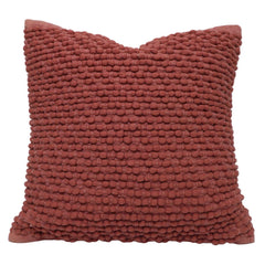 Handwoven Cotton Chindi Cushion Cover 45x45 cm | Textured Rust Decorative Throw Pillow Cover | Boho Handmade Woven Cushion Cover with Concealed Zipper