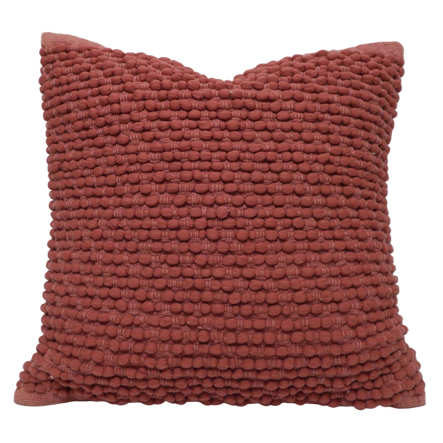 Handwoven Cotton Chindi Cushion Cover 45x45 cm | Textured Rust Decorative Throw Pillow Cover | Boho Handmade Woven Cushion Cover with Concealed Zipper