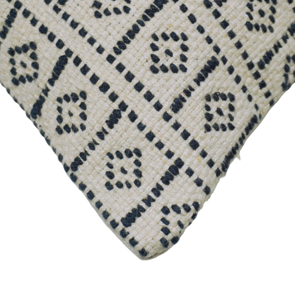 Handwoven Cotton Cushion Cover 35x50 cm – Black & Ivory Geometric Pattern | Boho Decorative Lumbar Pillow Cover