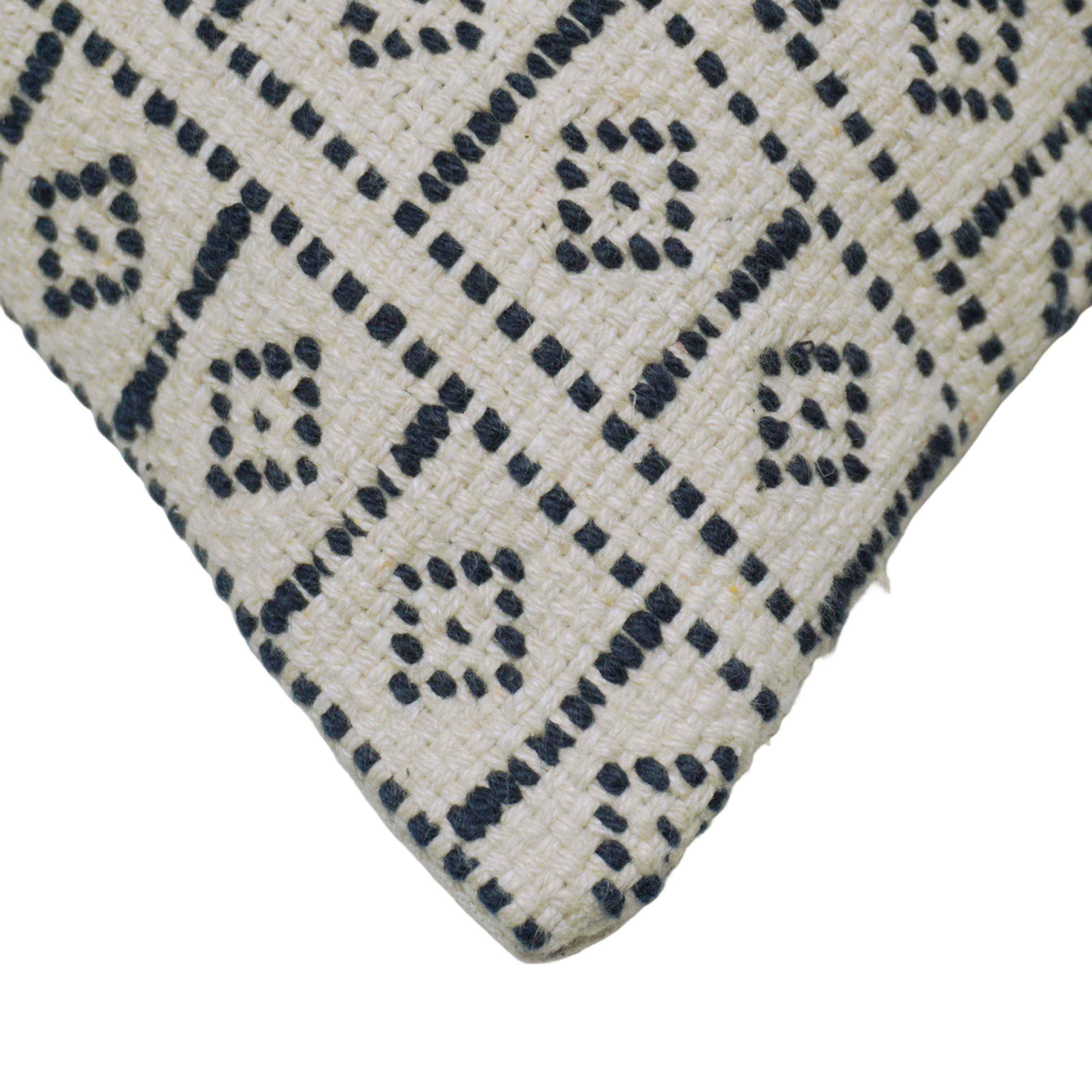 Handwoven Cotton Cushion Cover 35x50 cm – Black & Ivory Geometric Pattern | Boho Decorative Lumbar Pillow Cover