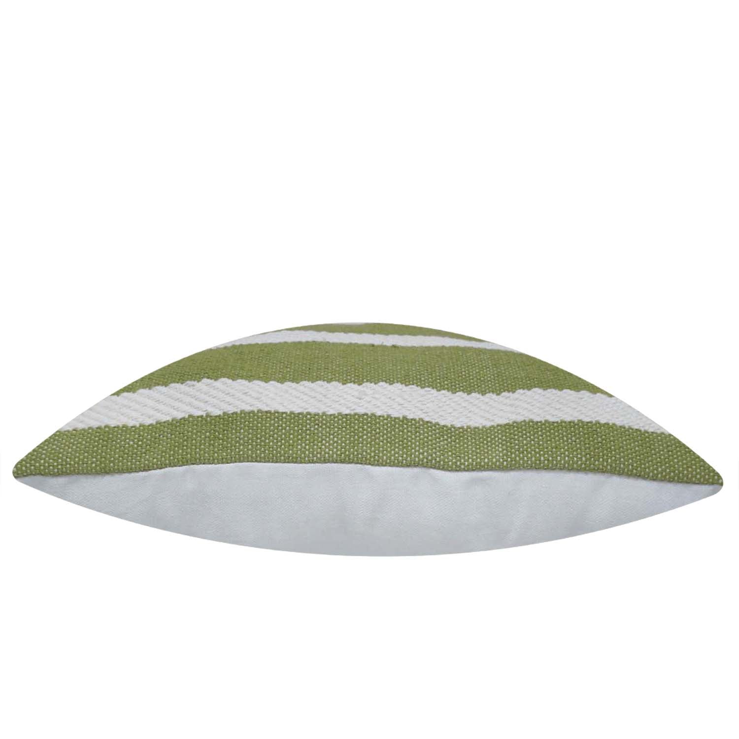 Handwoven Cotton Cushion Cover – Green & White Striped Textured Design, 45 x 45 cm