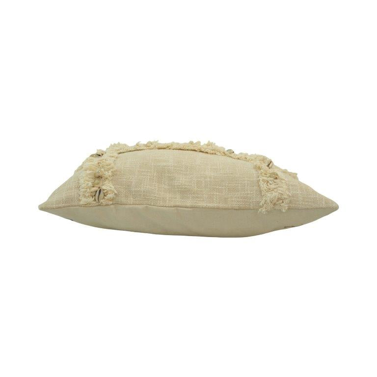 Boho Shell Fringe Cushion Cover – Handcrafted Textured Cotton Lumbar Pillow | 35 x 50 cm - Bulk manufacturer & supplier from Panipat, India