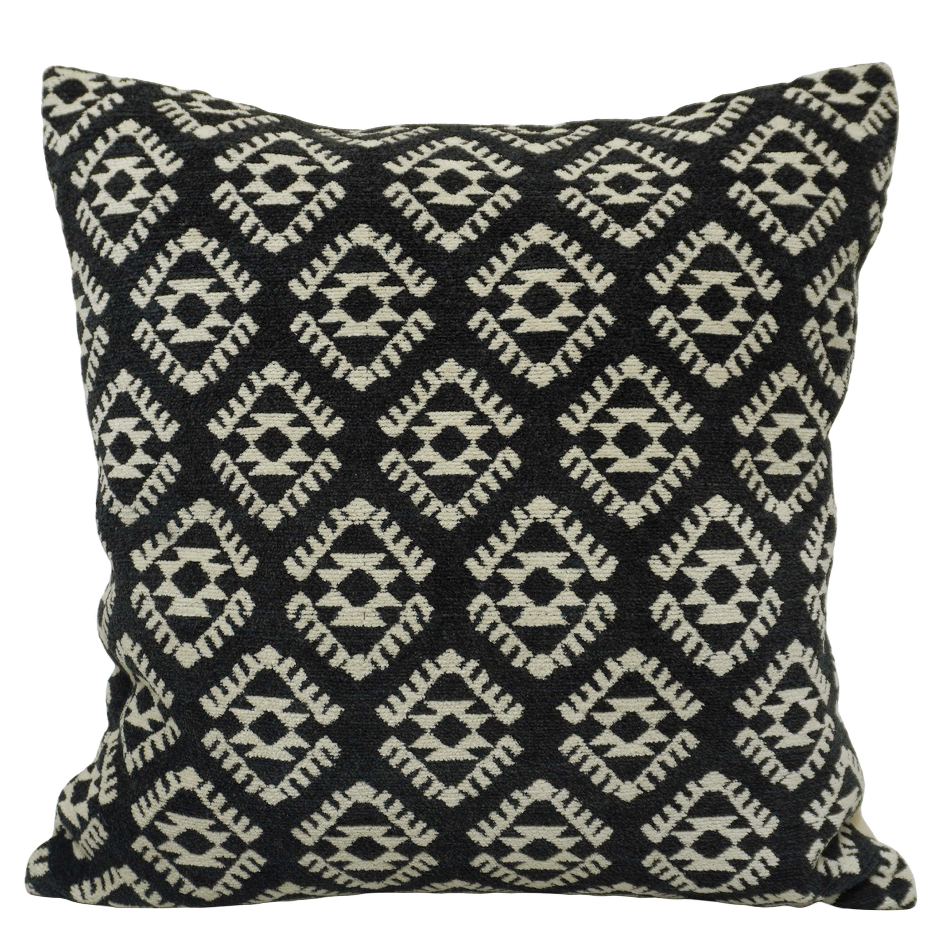 Black & Ivory Geometric Jacquard Cushion Cover 45x45 cm | Woven Cotton Decorative Throw Pillow Cover | Modern Boho Sofa Cushion Cover with Hidden Zip