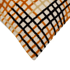Handwoven Cotton Cushion Cover 45x45 cm | Geometric Grid Embroidered Throw Pillow Cover | Modern Boho Decorative Cushion Cover with Concealed Zip | Ivory, Mustard & Black