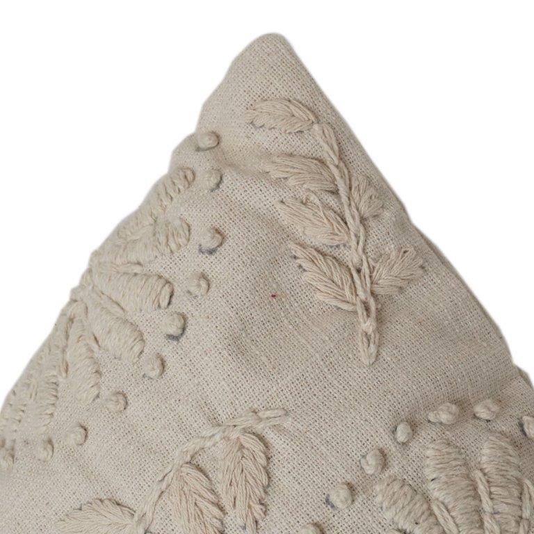 Ivory Floral Embroidered Cotton Cushion Cover | Elegant Textured Throw Pillow Case (18x18 Inch) - Bulk manufacturer & supplier from Panipat, India