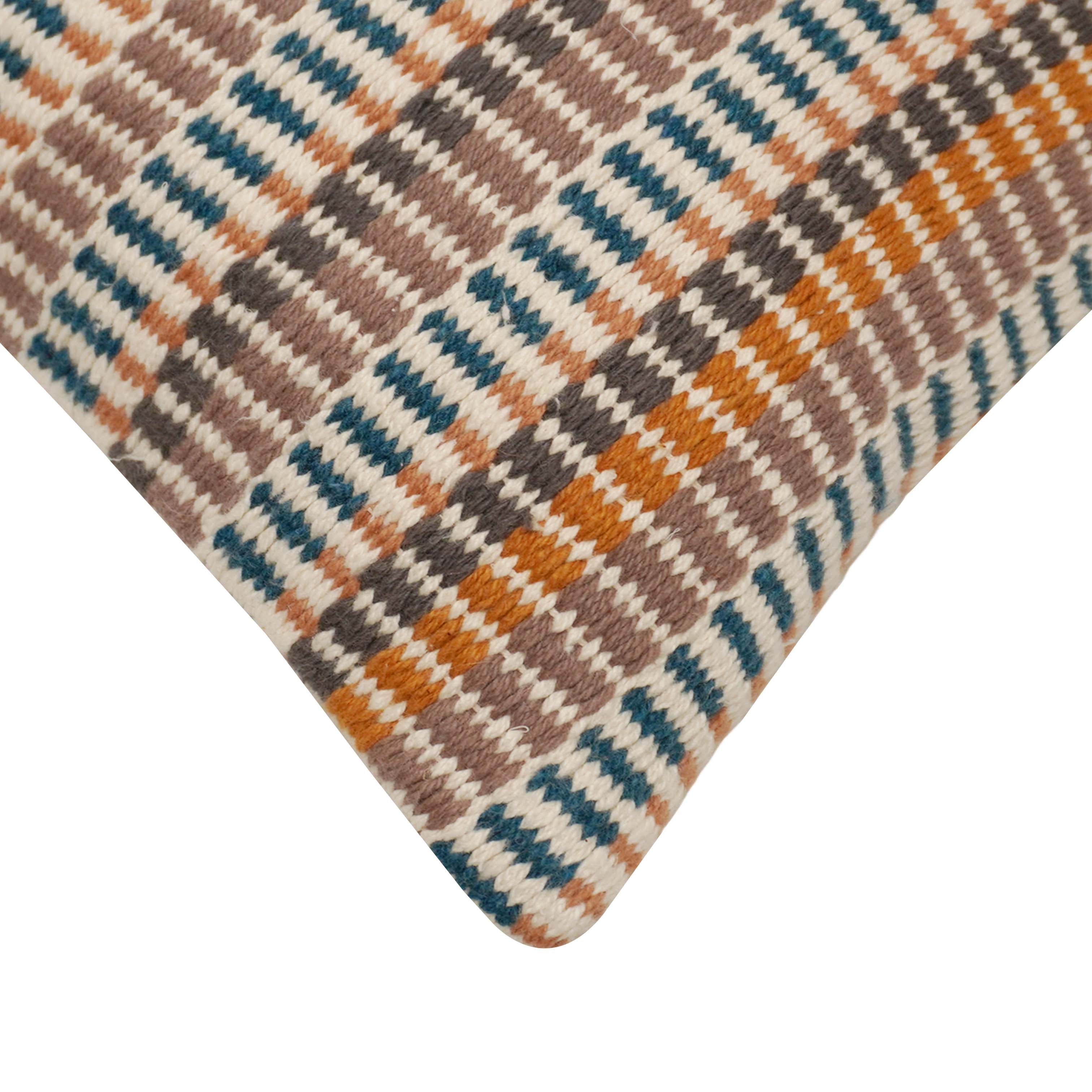 Handwoven Cotton Cushion Cover 45x45 cm | Multicolor Striped Woven Throw Pillow Cover | Boho Farmhouse Decorative Cushion Cover | Hidden Zipper