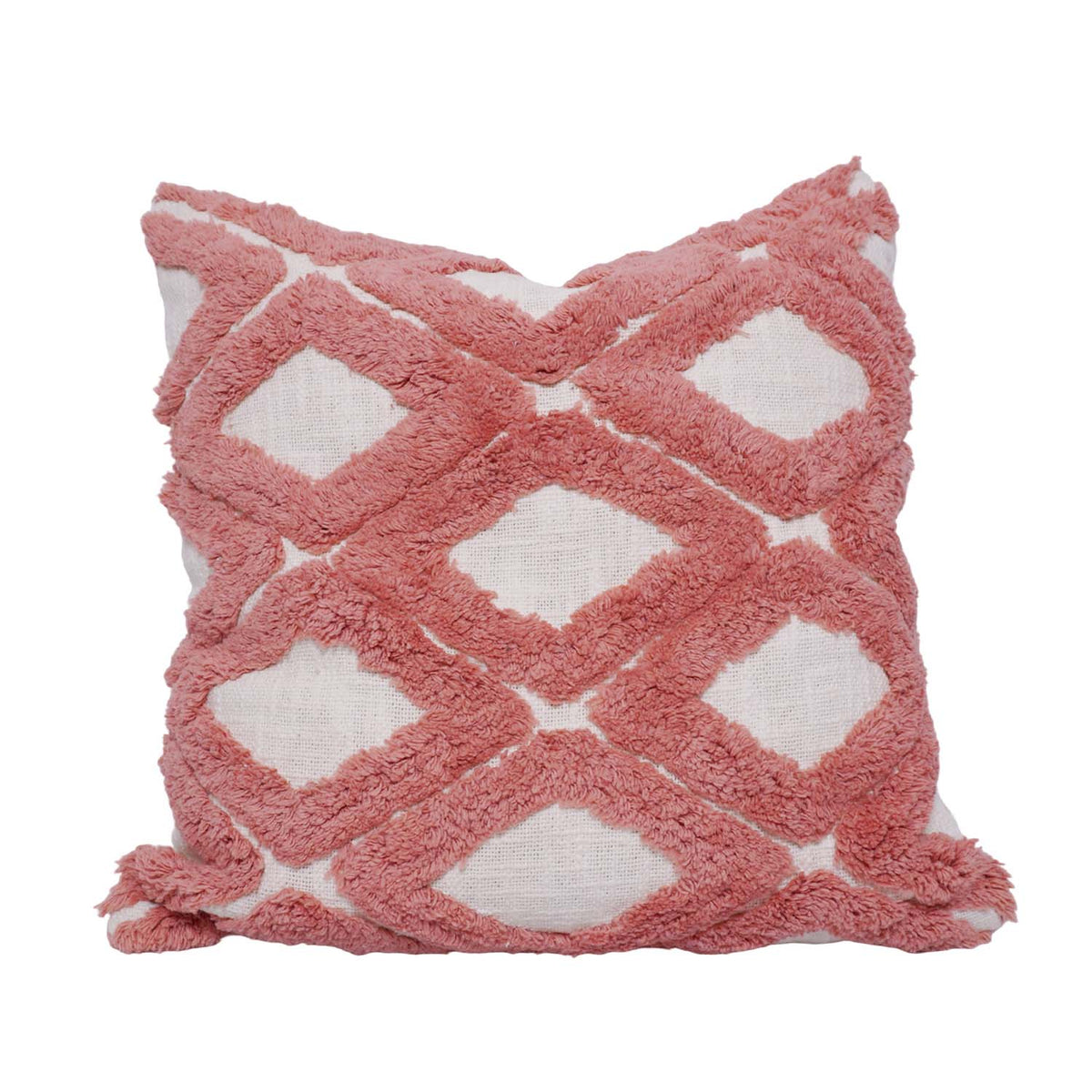 Handmade Tufted Cotton Cushion Cover 45x45 cm – Blush Pink Geometric Diamond Pattern Decorative Throw Pillow Cover - Bulk manufacturer & supplier from Panipat, India