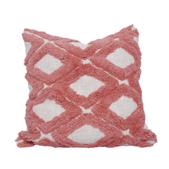 Handmade Tufted Cotton Cushion Cover 45x45 cm – Blush Pink Geometric Diamond Pattern Decorative Throw Pillow Cover