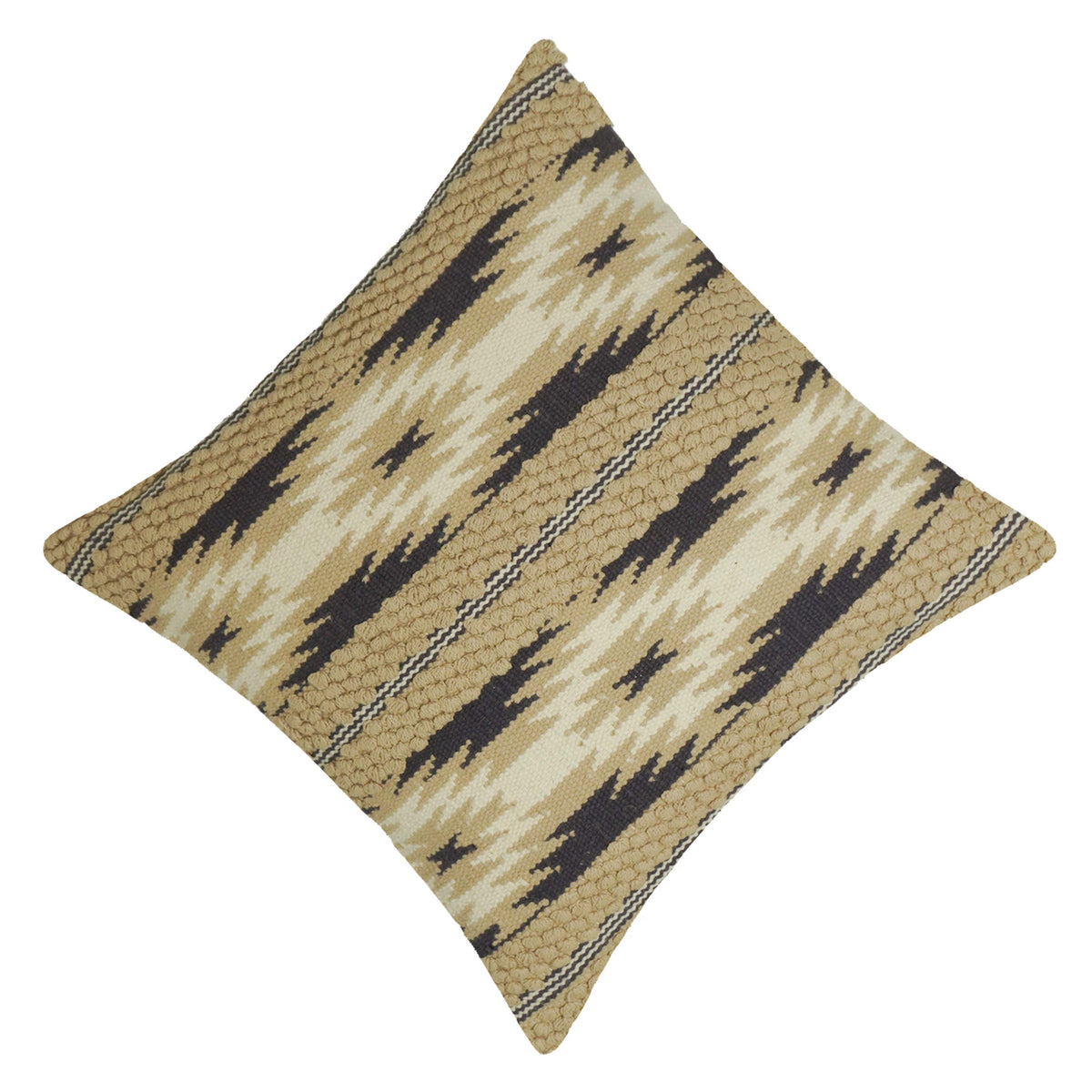 Handwoven Cotton Cushion Cover 45x45 cm | Textured Boho Tribal Pattern | Decorative Throw Pillow Cover with Concealed Zipper | Beige, Ivory & Charcoal