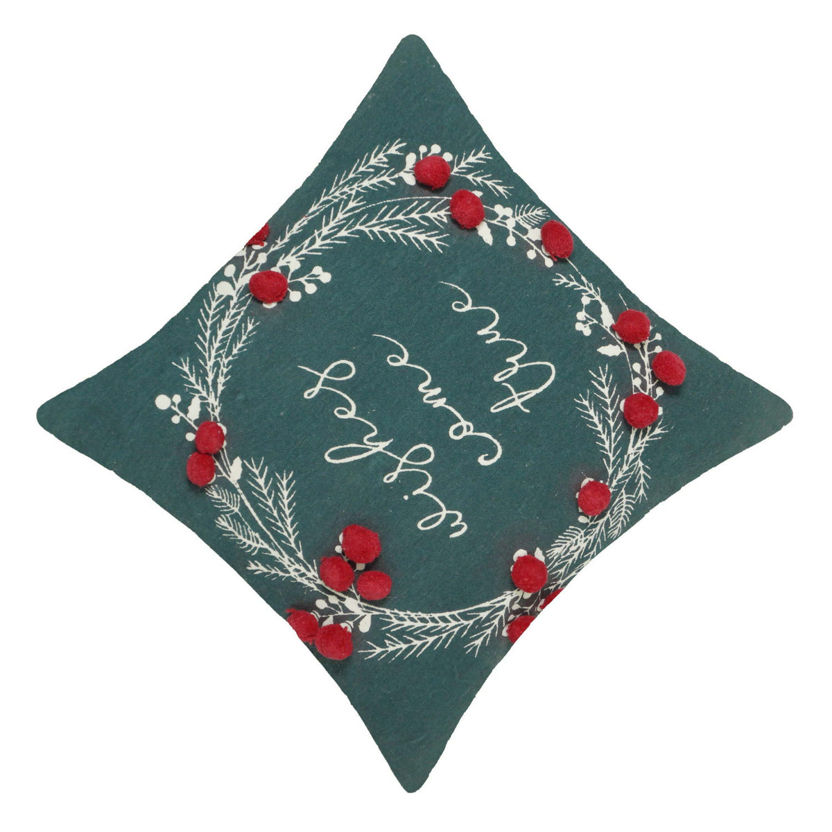Printed Cotton Cushion Cover with Pom Pom Detailing – 45 x 45 cm