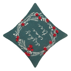 Printed Cotton Cushion Cover with Pom Pom Detailing – 45 x 45 cm