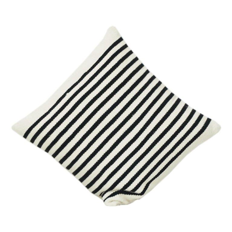 Black & White Striped Cotton Cushion Cover 45x45 cm | Woven Textured Minimalist Pillow Cover with Hidden Zip
