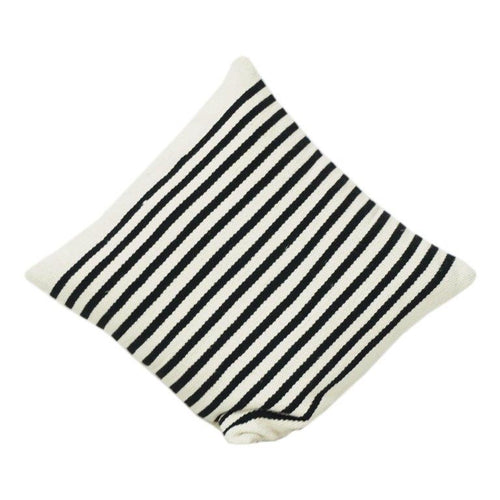 Black & White Striped Cotton Cushion Cover 45x45 cm | Woven Textured Minimalist Pillow Cover with Hidden Zip