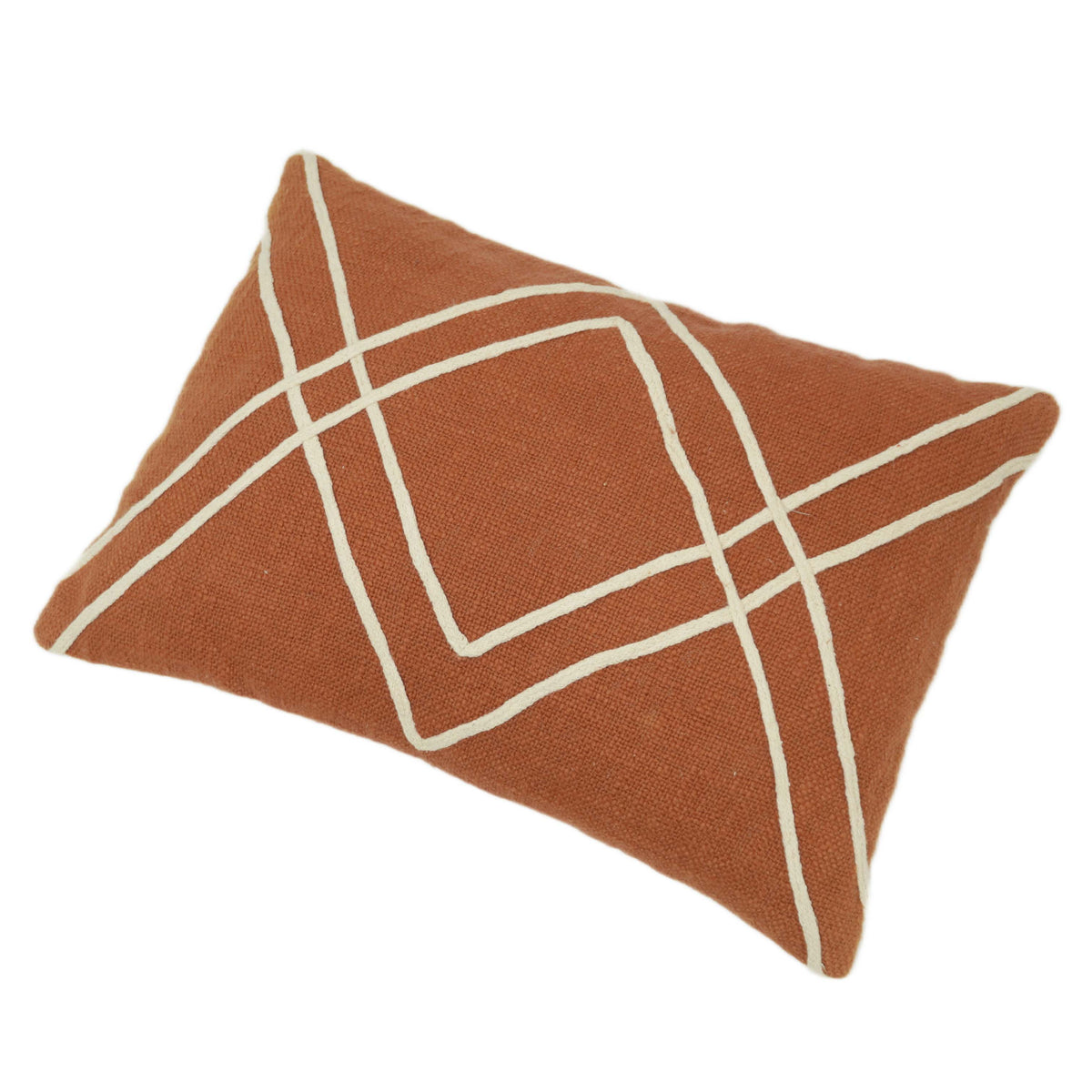 Rust brown geometric machine embroidered rope cushion cover 35x50 cm