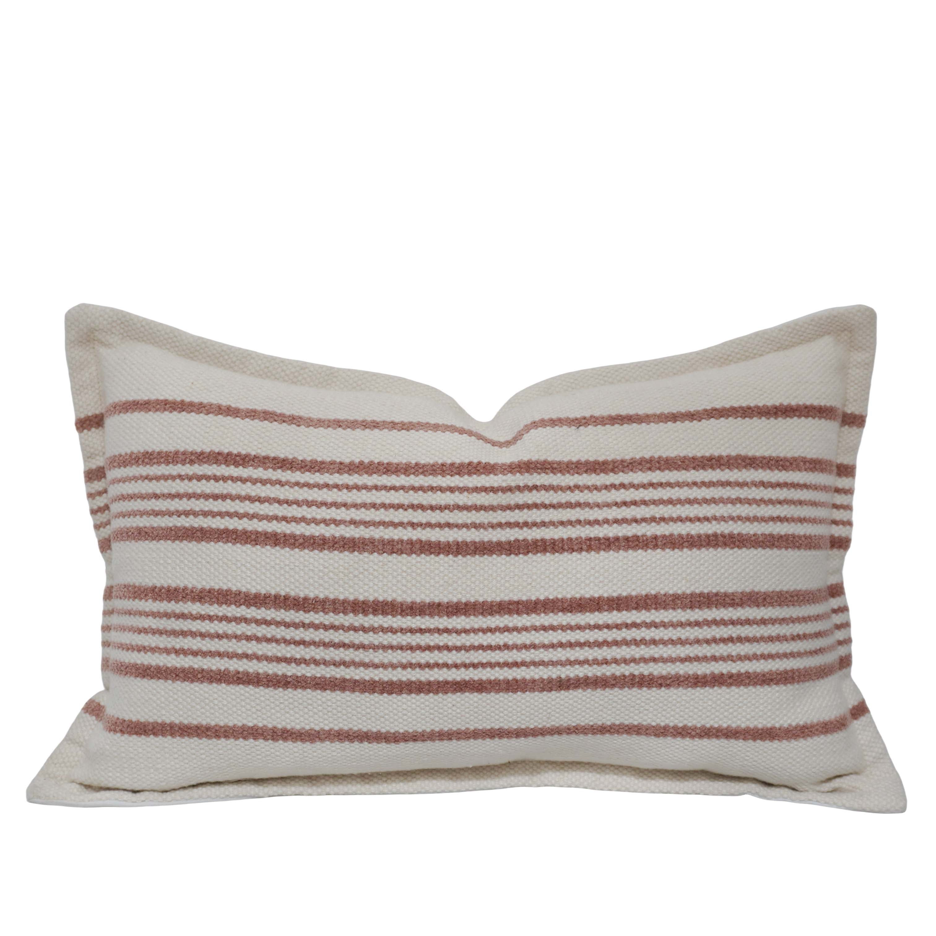 Handwoven Cotton Striped Cushion Cover 35x50 cm | Rustic Woven Lumbar Pillow Cover | Hidden Zip | Modern Farmhouse & Boho Home Décor