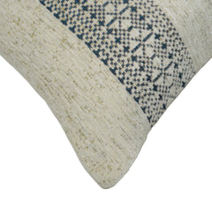 Ivory and blue geometric handwoven jacquard cotton cushion cover 45x45 cm