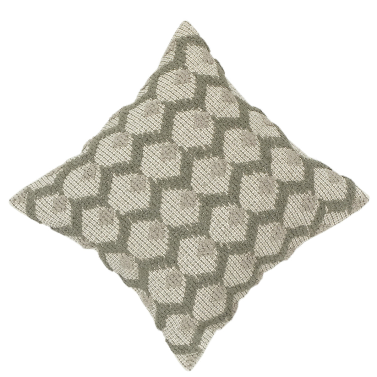 Housse de coussin en coton brodé géométrique texturé – Vert sauge et ivoire | Housse de coussin décoratif 45x45 cm - Bulk manufacturer & supplier from Panipat, India