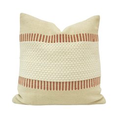Handwoven Textured Cotton Cushion Cover with Terracotta Stripe Design – 45x45 cm