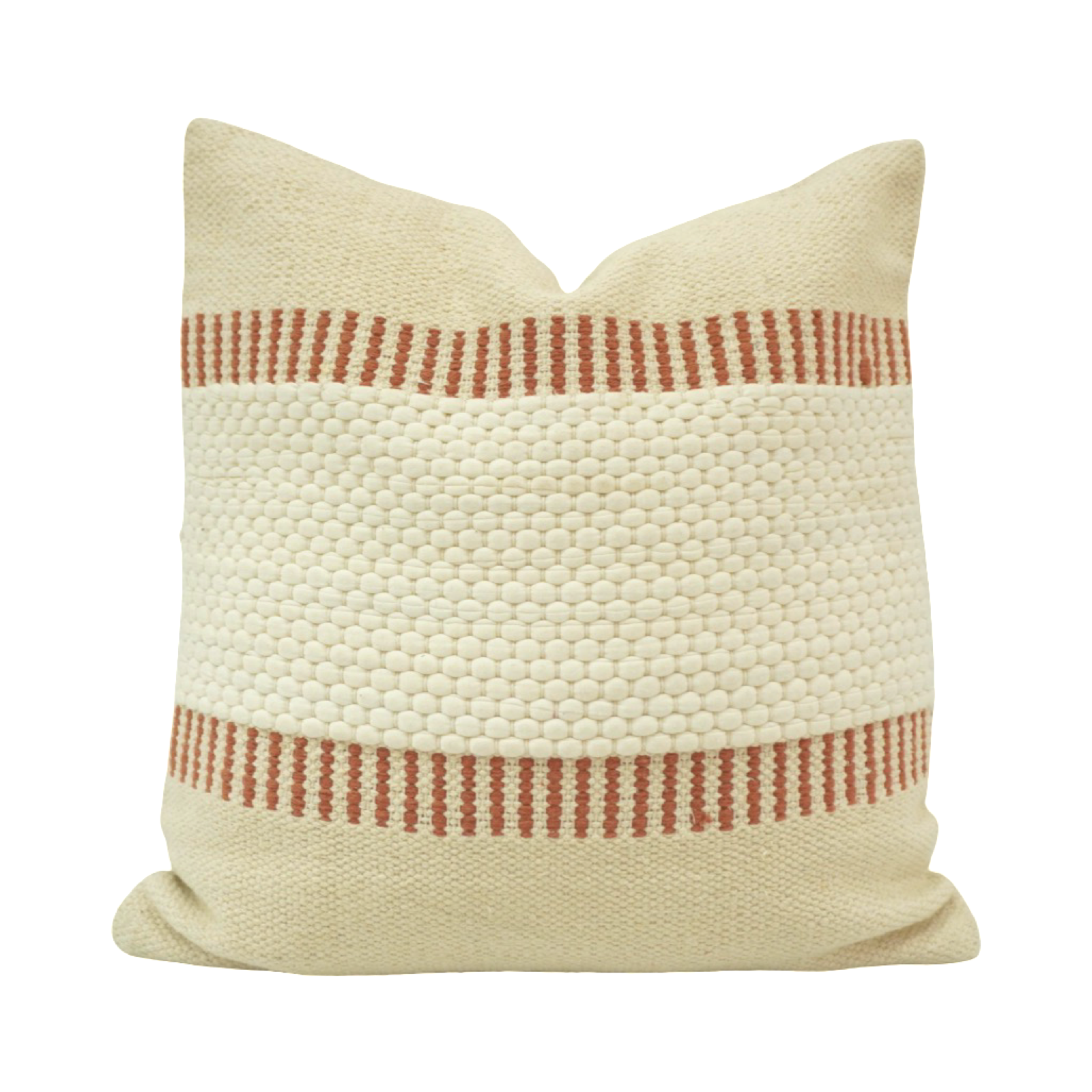 Handwoven Textured Cotton Cushion Cover with Terracotta Stripe Design – 45x45 cm