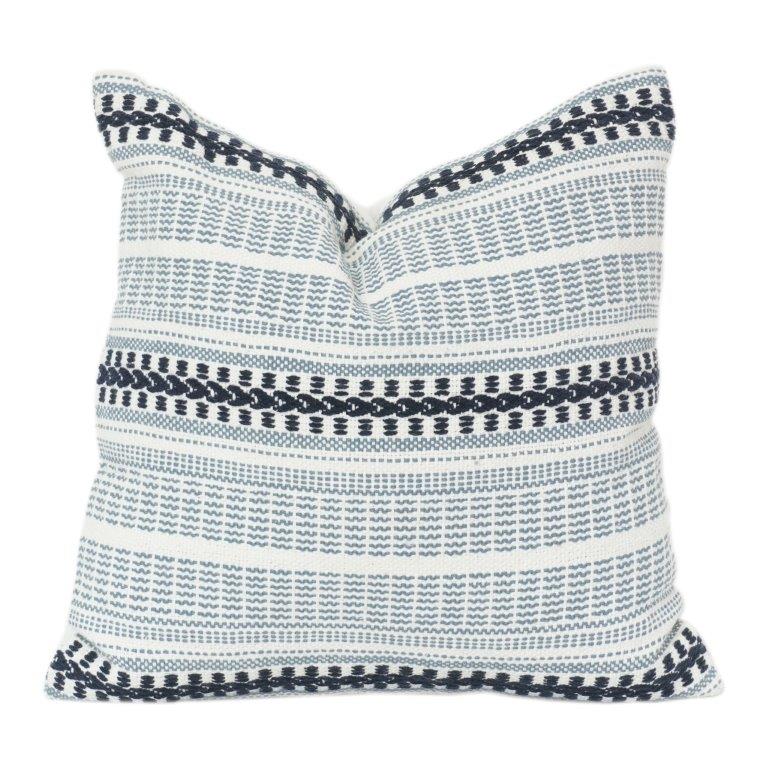 Handwoven Striped Embroidered Cotton Cushion Cover | Textured Boho Geometric Design | 18x18 Inch